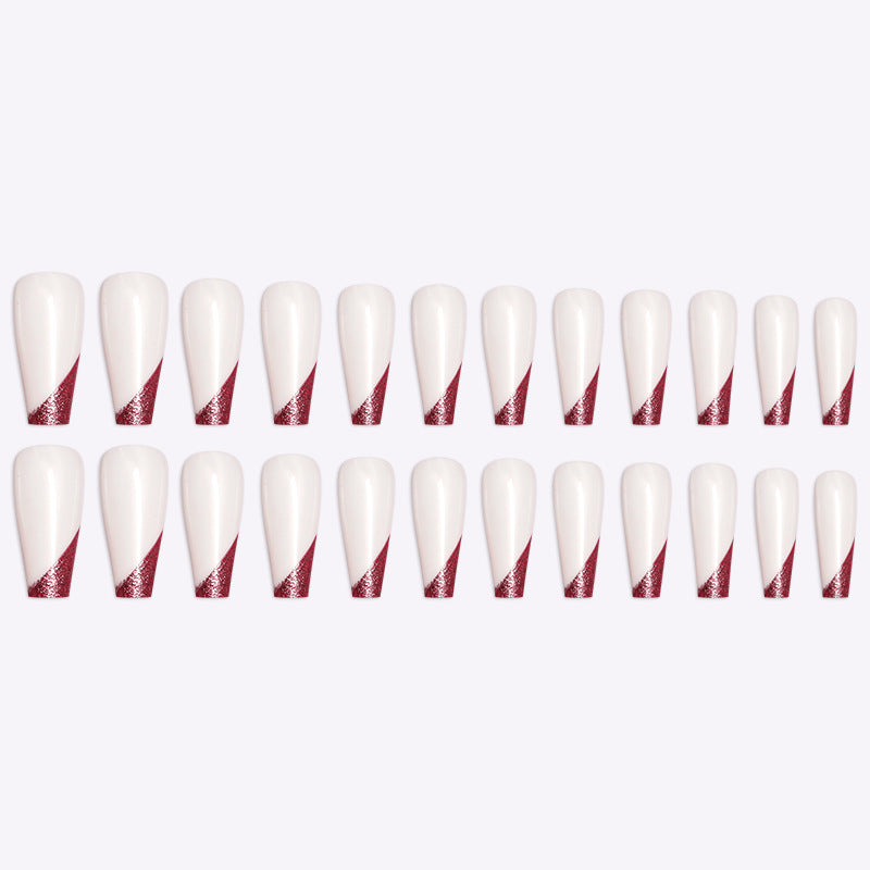 Wearing Nails, Rose Gold And Beveled Edge French Manicure, Long Ballet Nails Fake Nails Finished Products Boxed
