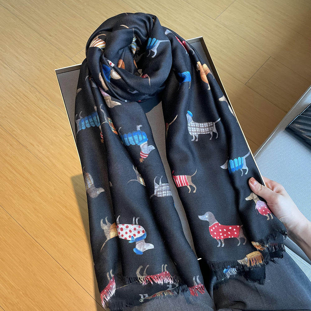 Women's Fashion Dog Pattern Warm Long Scarf