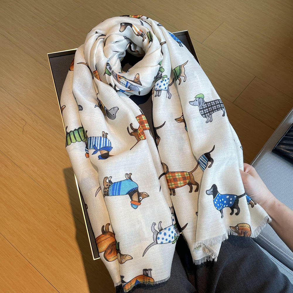 Women's Fashion Dog Pattern Warm Long Scarf